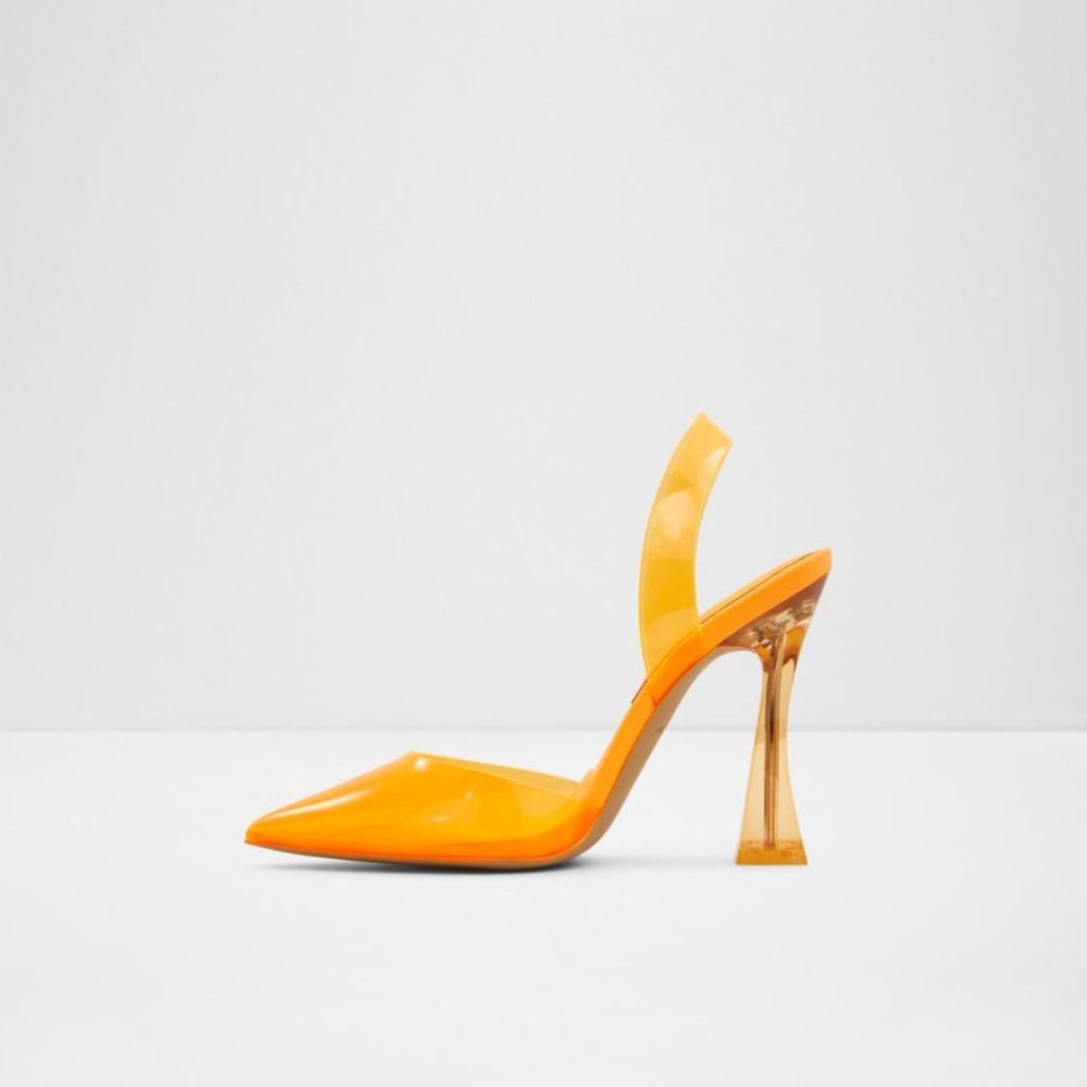 Aldo Orange Patent Pointed Toe Slingback Heels